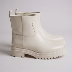 NEW BA&SH X Something Navy Cighter Leather Ankle Boots, Off White, FR40/US9